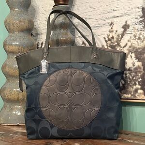 Coach Laura signature Gray and Teal Tote Bag with leather trim, beautiful bag